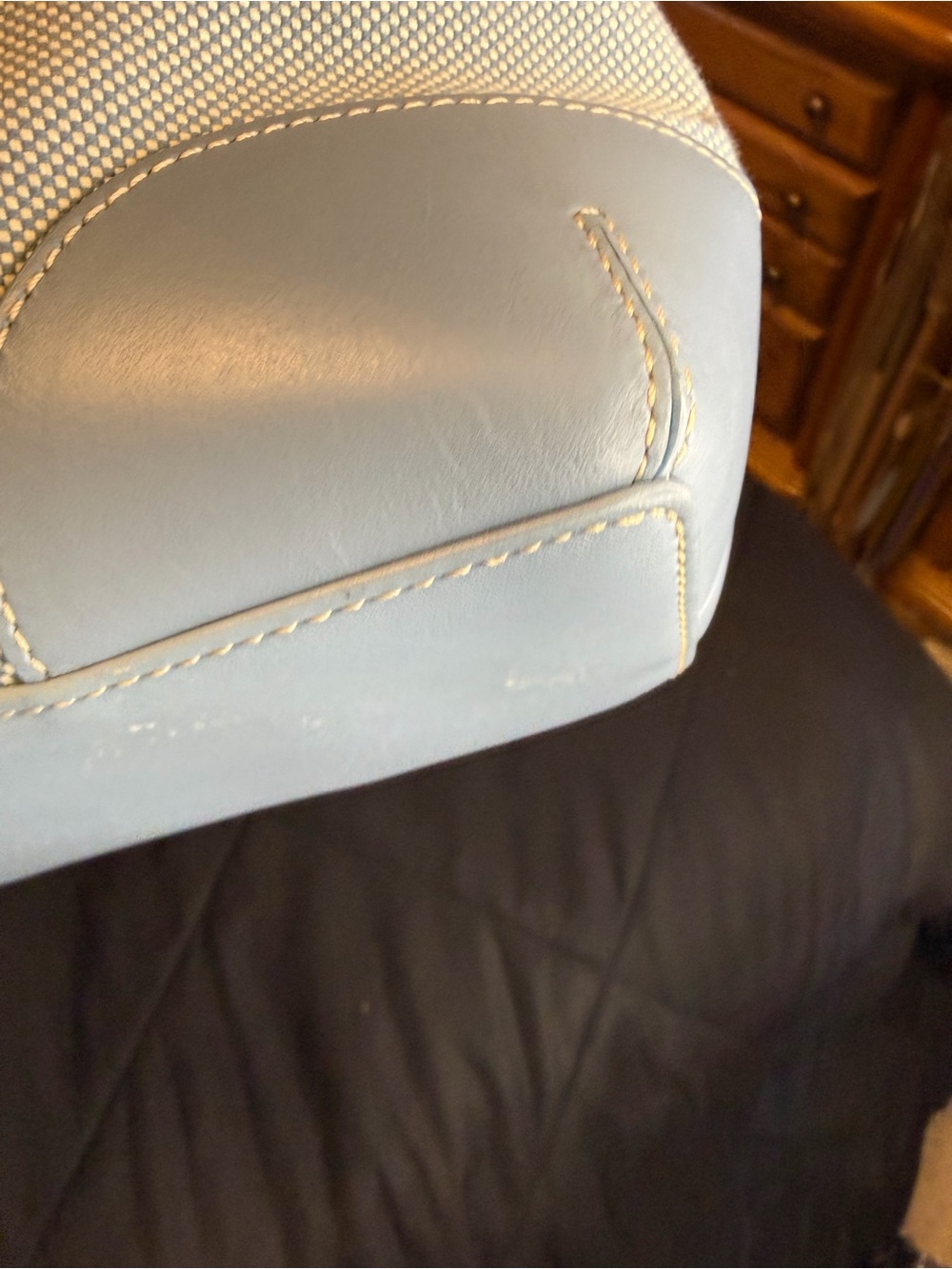Coach Hamptons Vintage Canvas & Leather Tote Bag Y2K Baby Blue Zip Top #1842 - Picture 11 of 16
